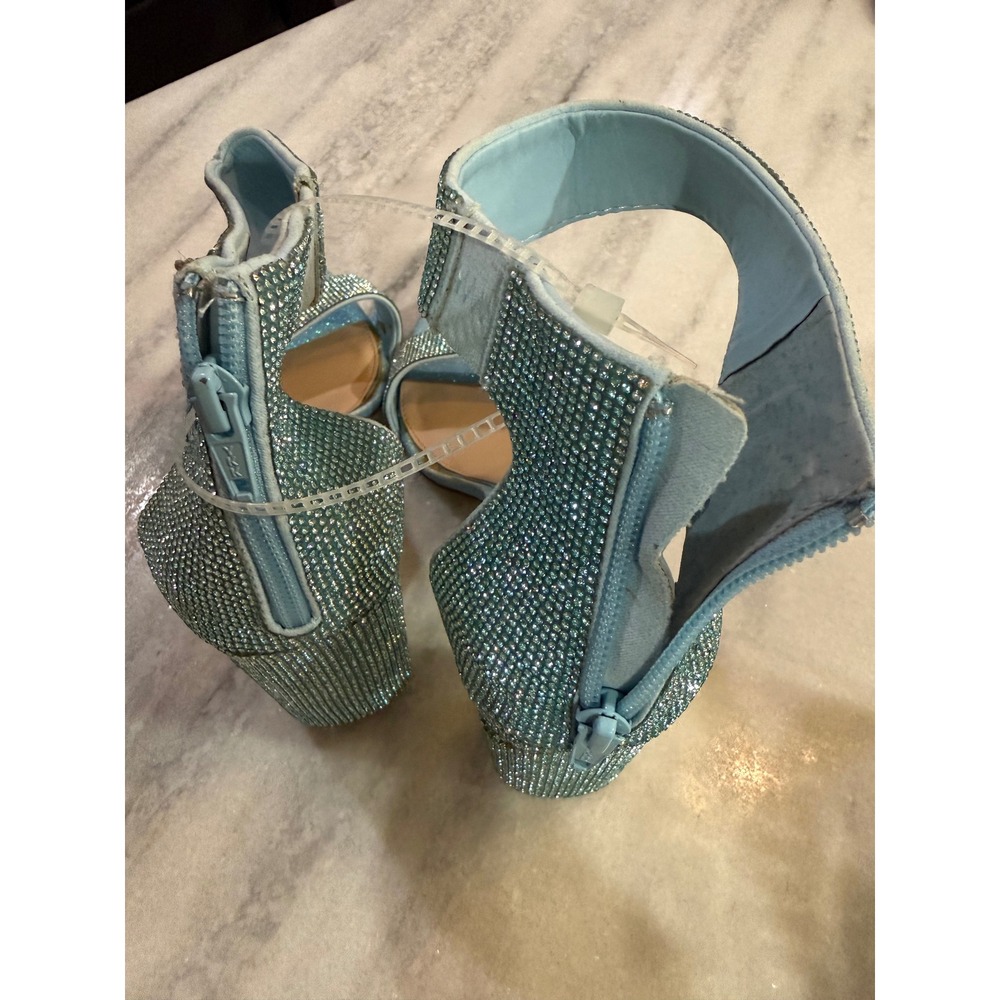 Gianni Bini Womens Sky Blue Rhinestone Block Heel Ankle Strap Sandals Size 10 - Picture 12 of 15